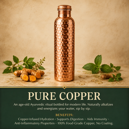 Hand-Hammered Pure Copper Bottle