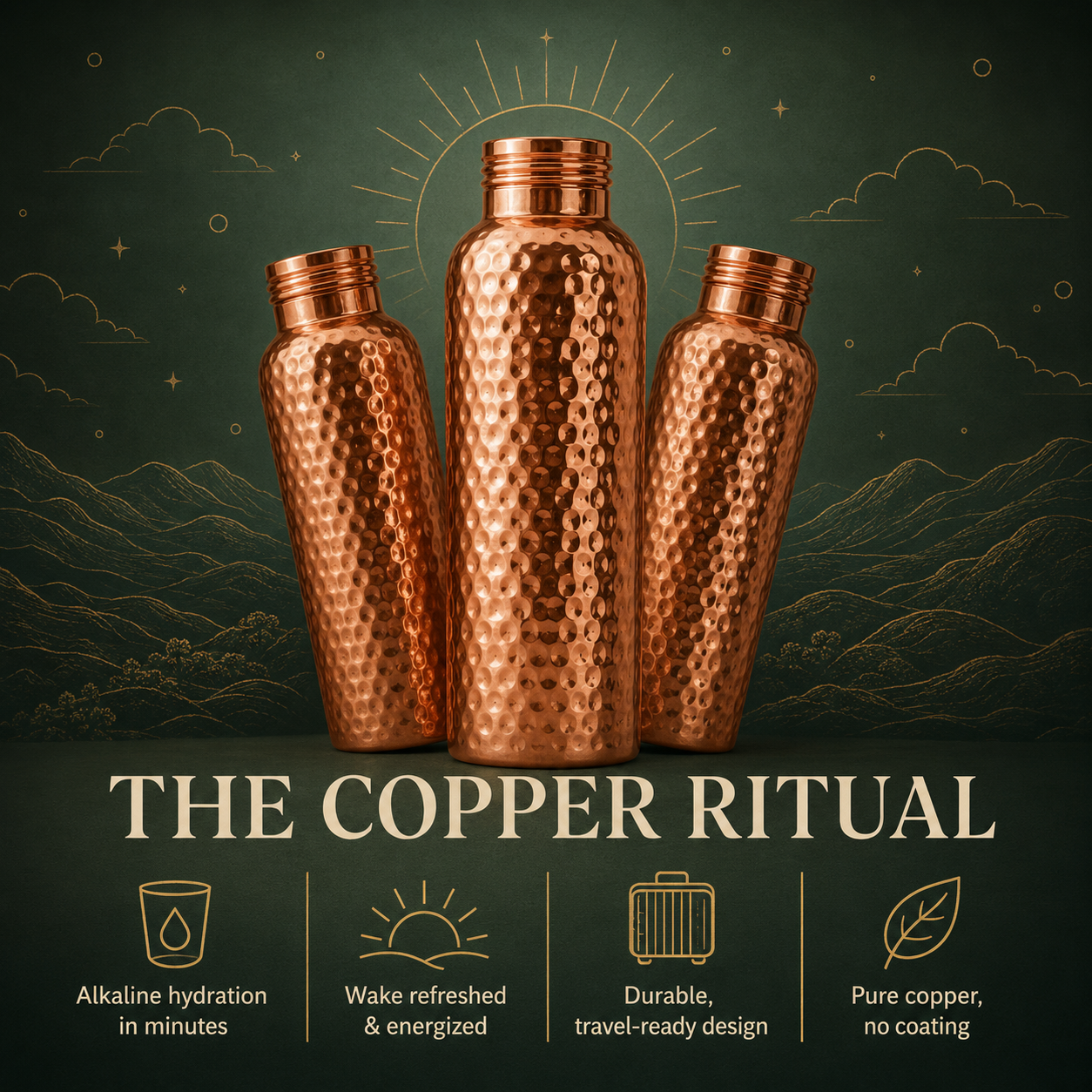Hand-Hammered Pure Copper Bottle
