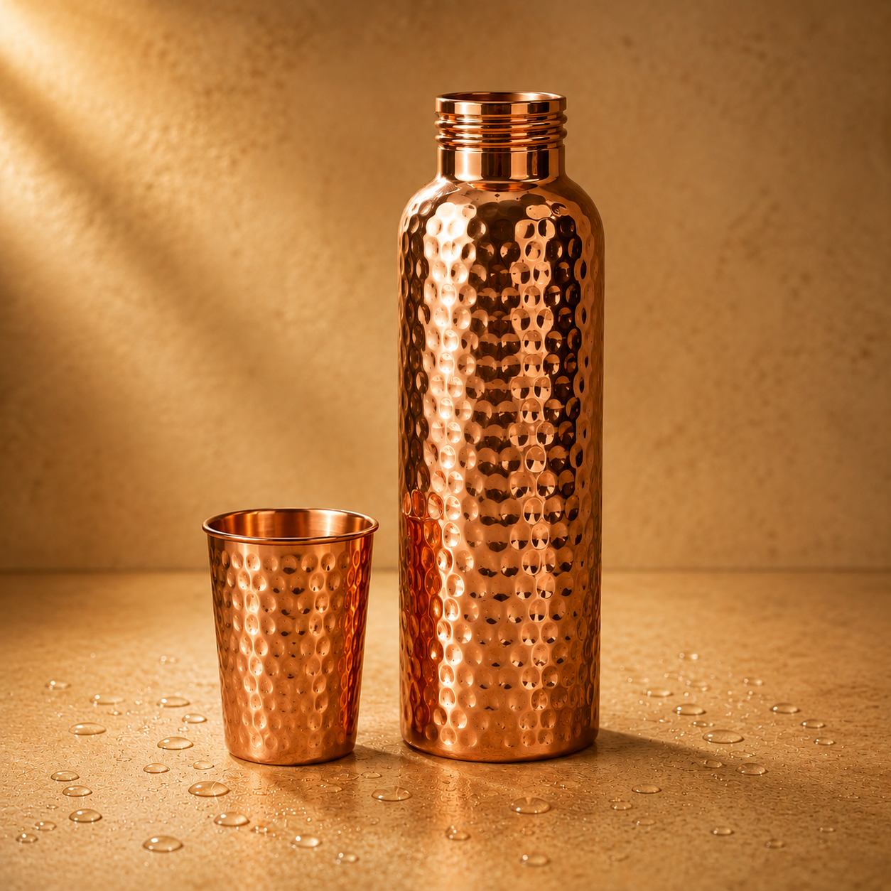 Hand-Hammered Pure Copper Bottle